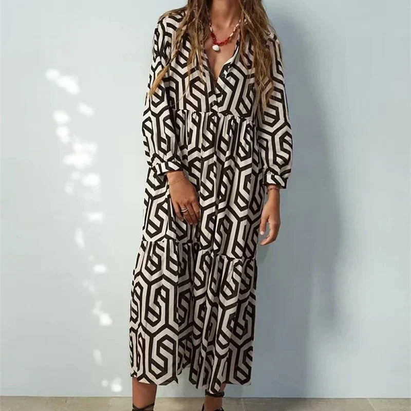 WW | Women's Winsett Long Sleeve Geometric Print Maxi Dress