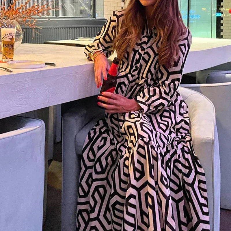 WW | Women's Winsett Long Sleeve Geometric Print Maxi Dress