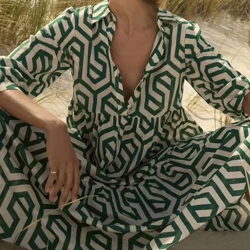 WW | Women's Winsett Long Sleeve Geometric Print Maxi Dress