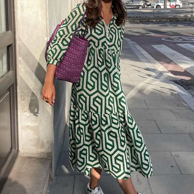 WW | Women's Winsett Long Sleeve Geometric Print Maxi Dress