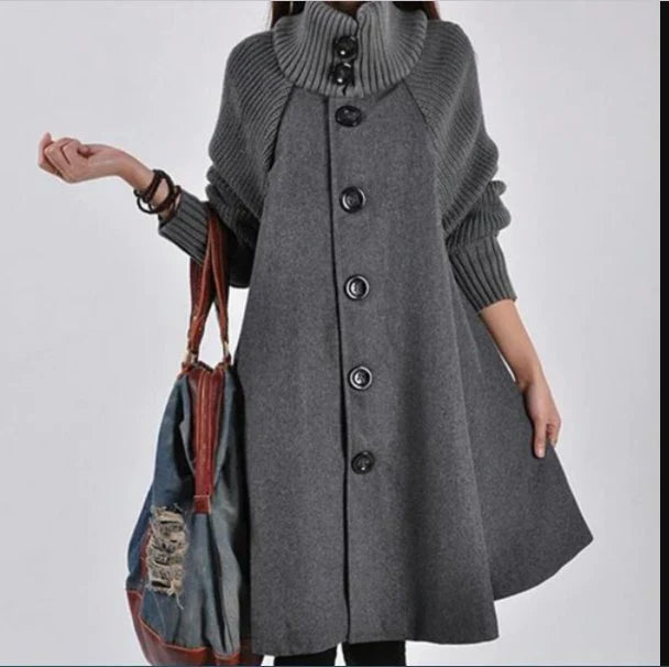 WW | Wool blend Oversized fit High neck Long sleeves Button closure