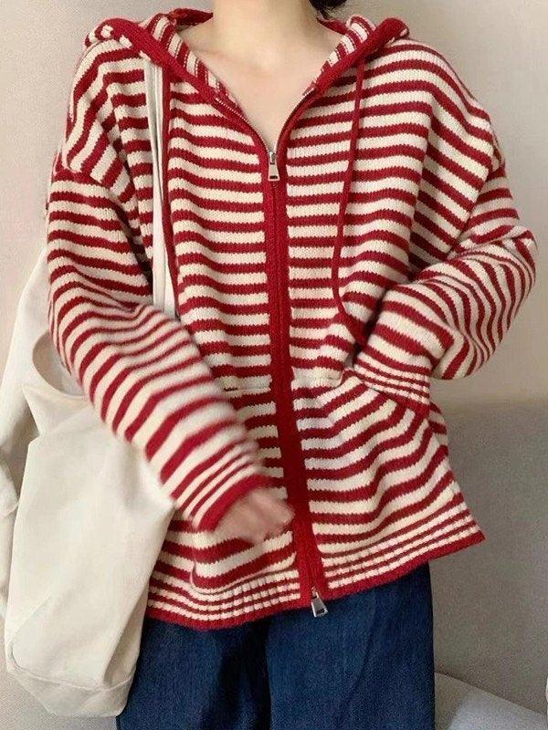 WW | Cozy striped hooded cardigan with zipper