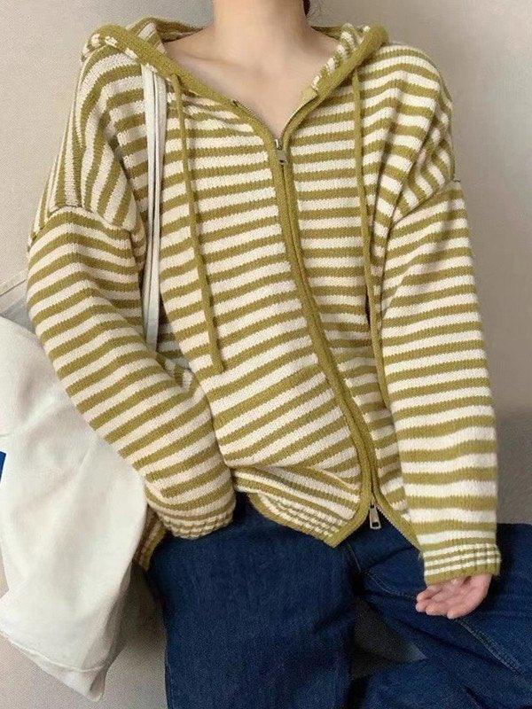 WW | Cozy striped hooded cardigan with zipper