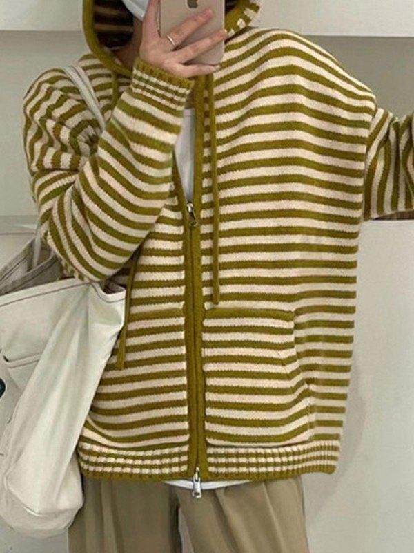 WW | Cozy striped hooded cardigan with zipper