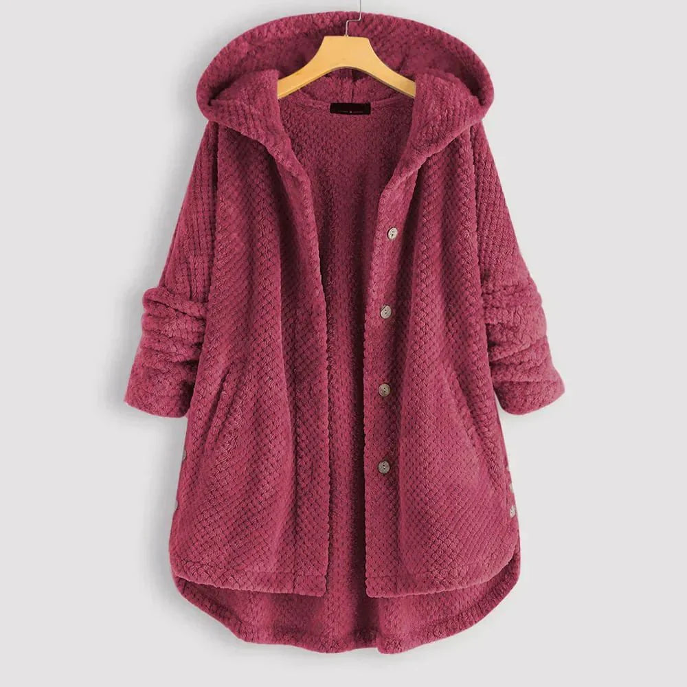WW | gepolsterter Kapuzenbutton-Up-Mantel - Plüschwärme - Lässige Passform - Winterliche Freizeit-Layer