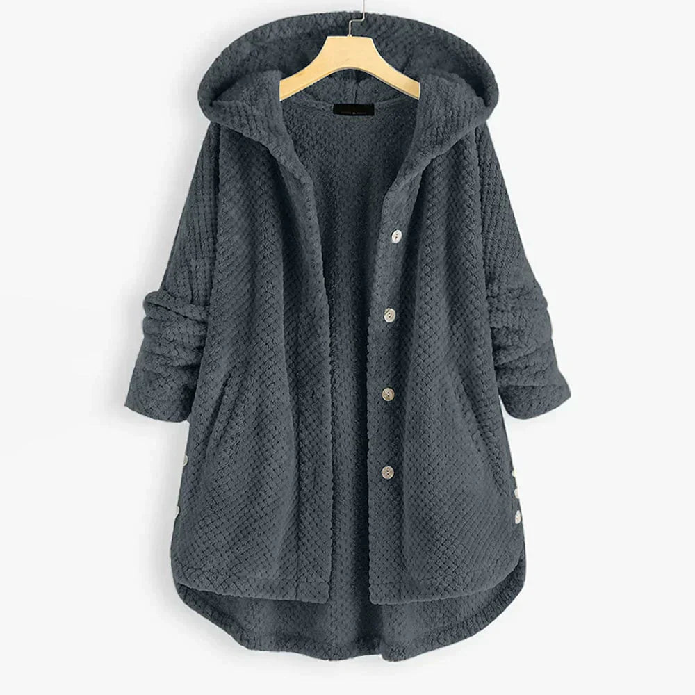 WW | gepolsterter Kapuzenbutton-Up-Mantel - Plüschwärme - Lässige Passform - Winterliche Freizeit-Layer