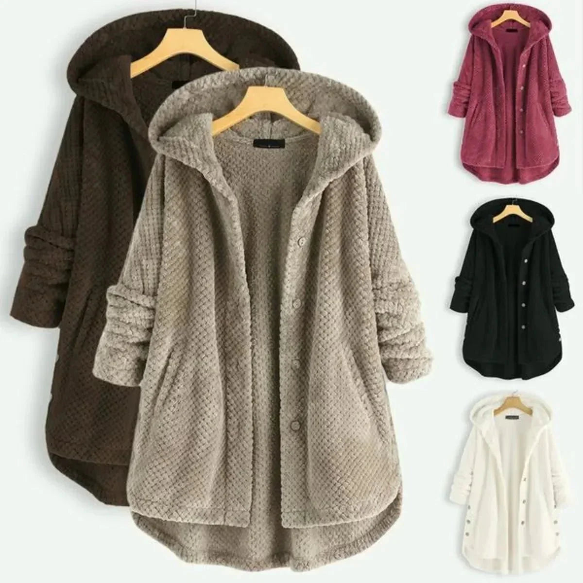 WW | gepolsterter Kapuzenbutton-Up-Mantel - Plüschwärme - Lässige Passform - Winterliche Freizeit-Layer