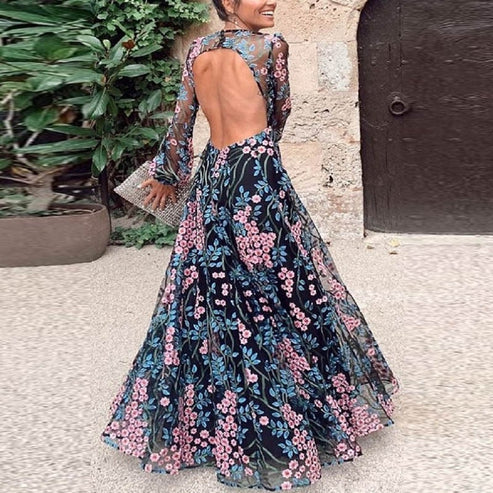 WW | Vintage Floral Rückenfreies Maxikleid