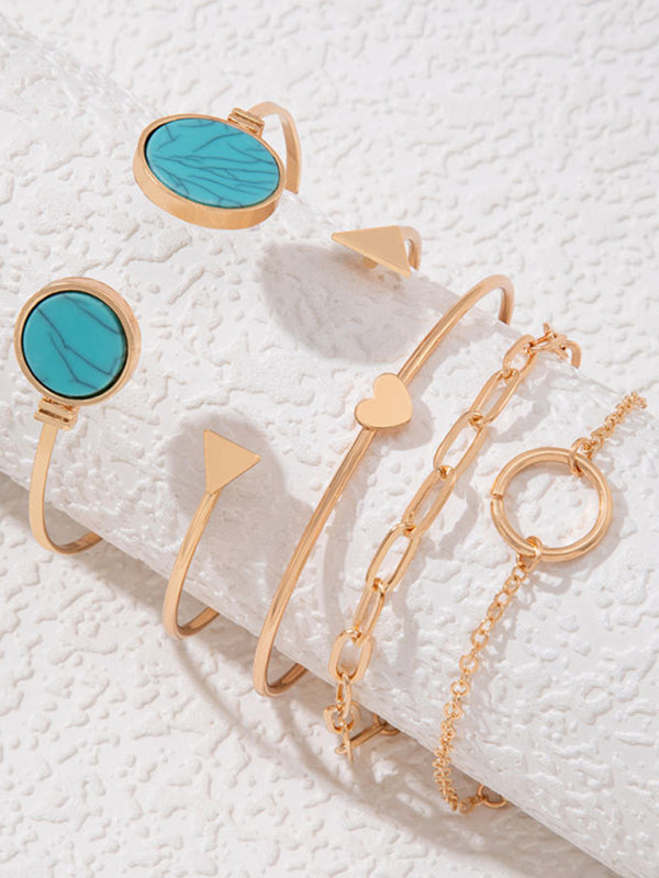WW | Eingelassene Offene Fünfteiliges Armband Geometrisches Liebes Dreiecks Armband Satz