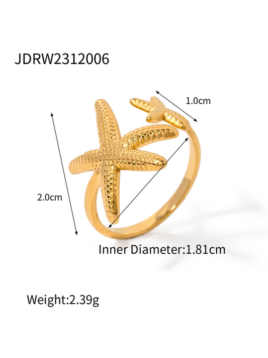 WW | Neuer Strandstil Ozeanelement Muschel Seestern Ring