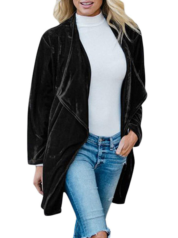 WW | Einfarbiger Offener Front Samt Blazer