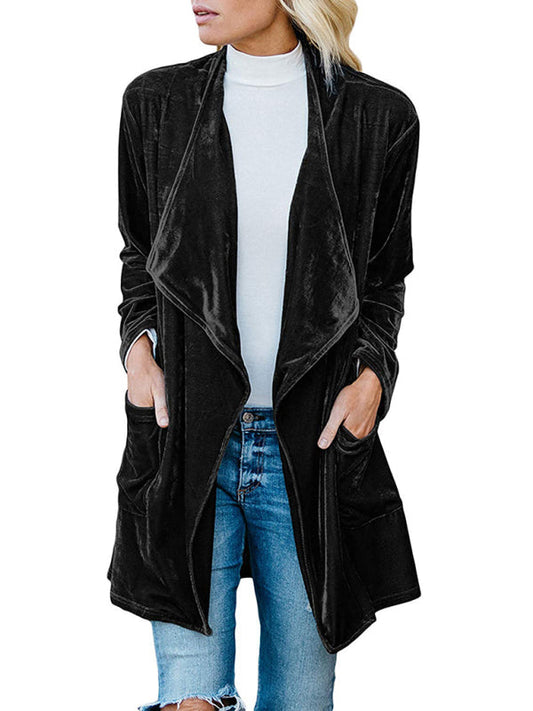 WW | Einfarbiger Offener Front Samt Blazer
