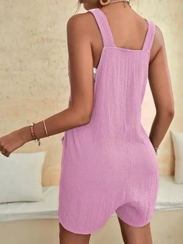 WW | Damen Einfarbige Patch-Tasche Schnürung Freizeit Overall