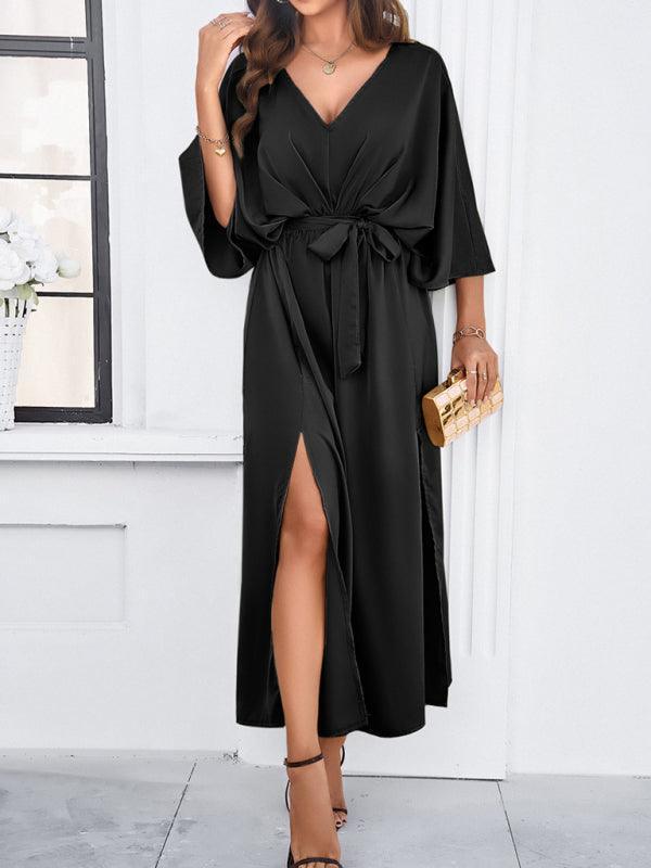 WW | Damen Elegantes V-Ausschnitt Lockere Kleid
