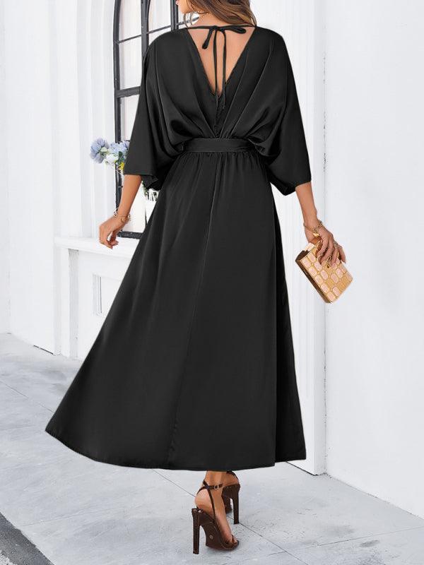 WW | Damen Elegantes V-Ausschnitt Lockere Kleid