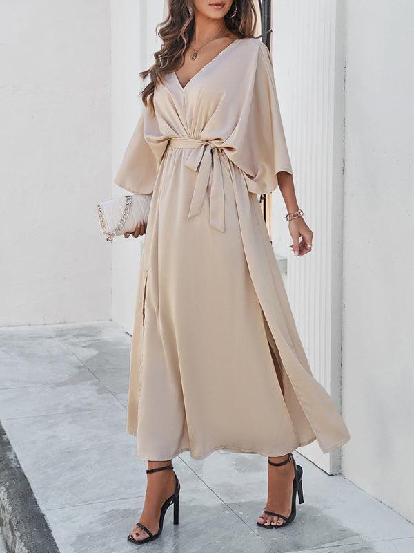 WW | Damen Elegantes V-Ausschnitt Lockere Kleid