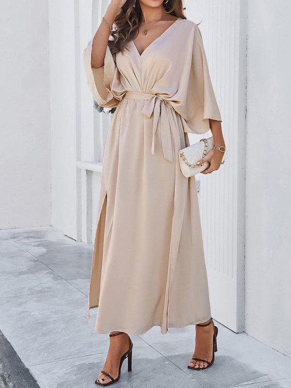 WW | Damen Elegantes V-Ausschnitt Lockere Kleid