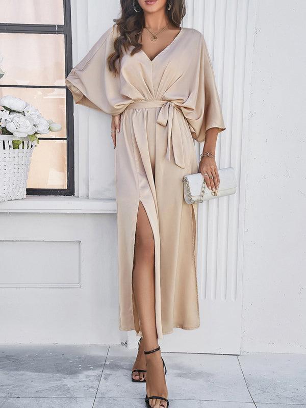 WW | Damen Elegantes V-Ausschnitt Lockere Kleid