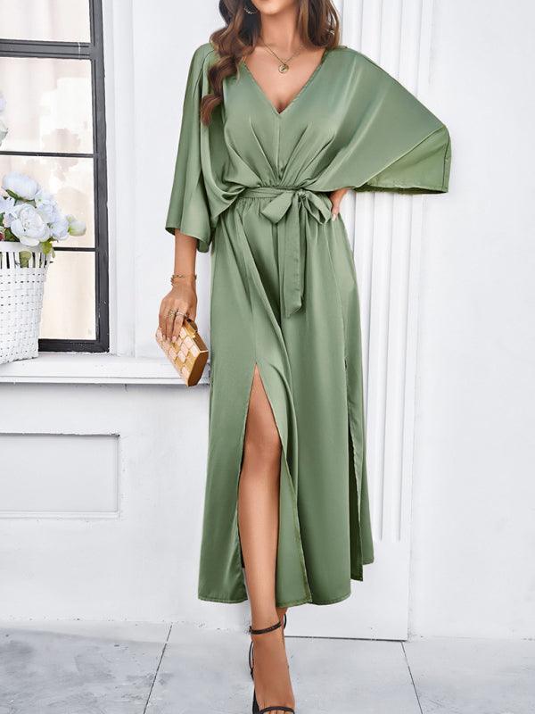 WW | Damen Elegantes V-Ausschnitt Lockere Kleid