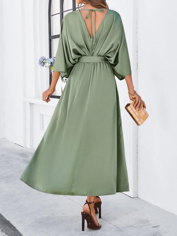 WW | Damen Elegantes V-Ausschnitt Lockere Kleid
