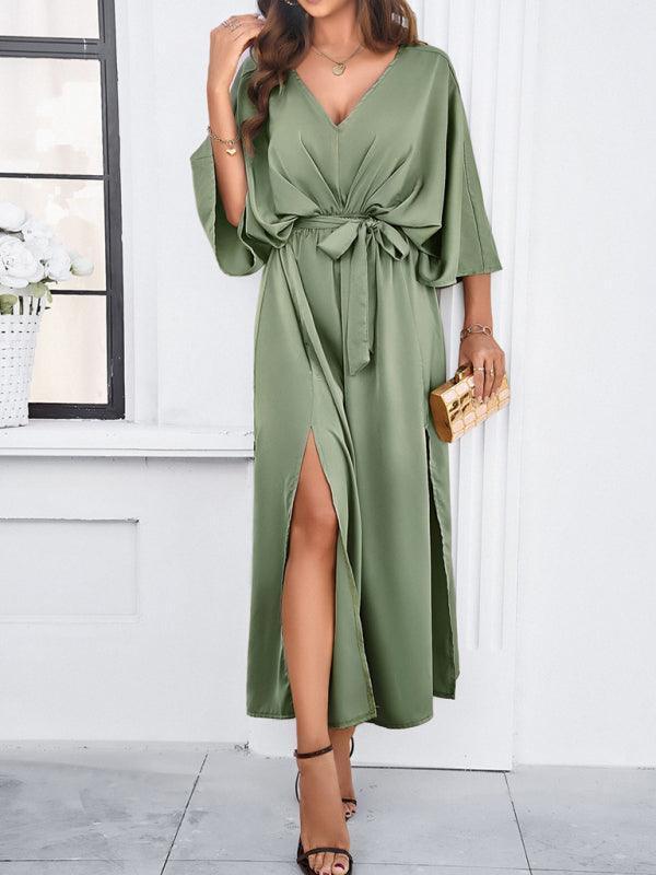 WW | Damen Elegantes V-Ausschnitt Lockere Kleid