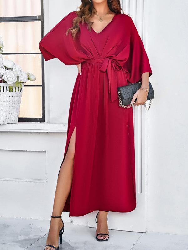 WW | Damen Elegantes V-Ausschnitt Lockere Kleid