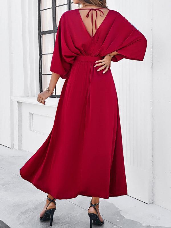 WW | Damen Elegantes V-Ausschnitt Lockere Kleid