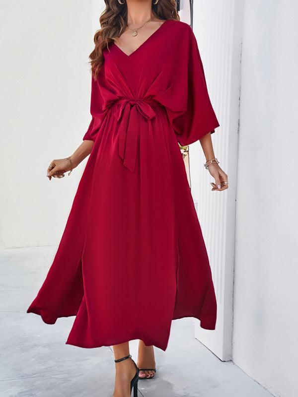 WW | Damen Elegantes V-Ausschnitt Lockere Kleid