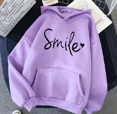 WW | gemütlicher Smile Print Hoodie mit Kordelzug für Frauen