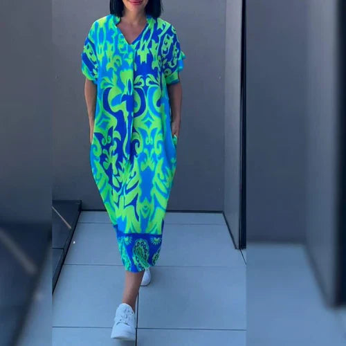 WW | Lebendiges Bedrucktes Kaftan Kleid mit Lässiger Passform für Frauen