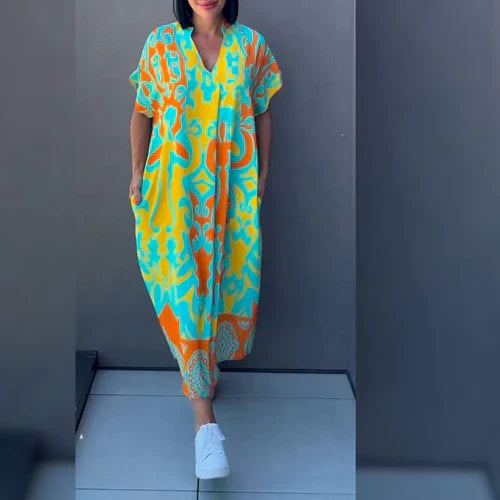 WW | Lebendiges Bedrucktes Kaftan Kleid mit Lässiger Passform für Frauen
