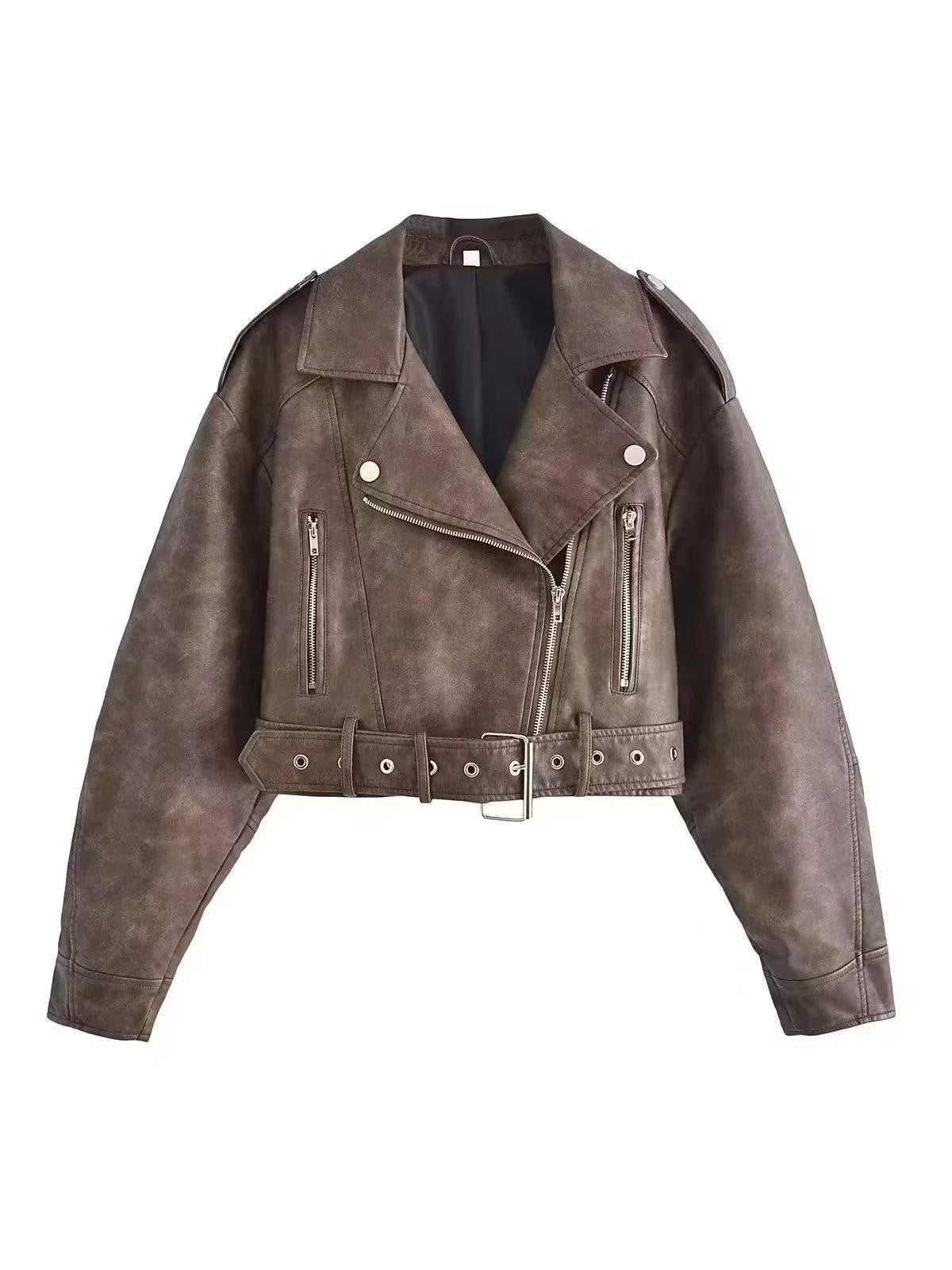 WW | Leder Reverskragenjacke mit Gürtel