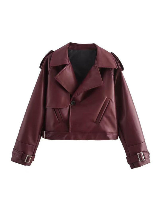 WW | Leder Crop-Jacke mit Gürtel