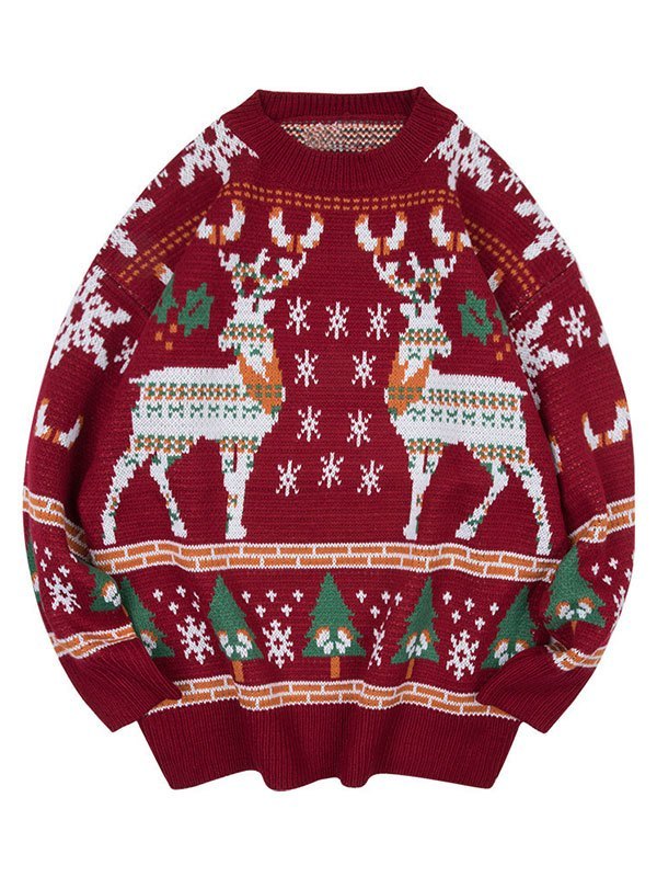 WW | Vintage Crew Neck Pullover with Christmas Deer Print
