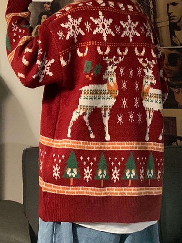 WW | Vintage Crew Neck Pullover with Christmas Deer Print