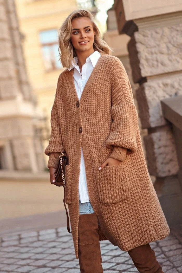 WW | Wool Knit Coat Oversized Fit Long Length Button Closure with Pockets