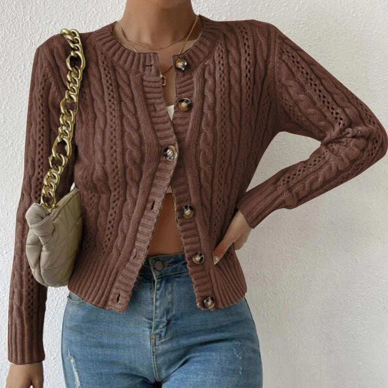 WW | Cardigan Fitted Cable knit Buttons Wool-feel Crop