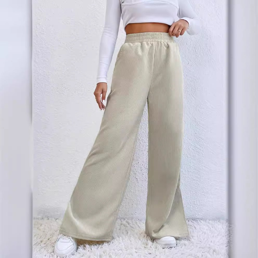 WW | Wide Leg Cord High Waist Elastic Waist Slit Hem