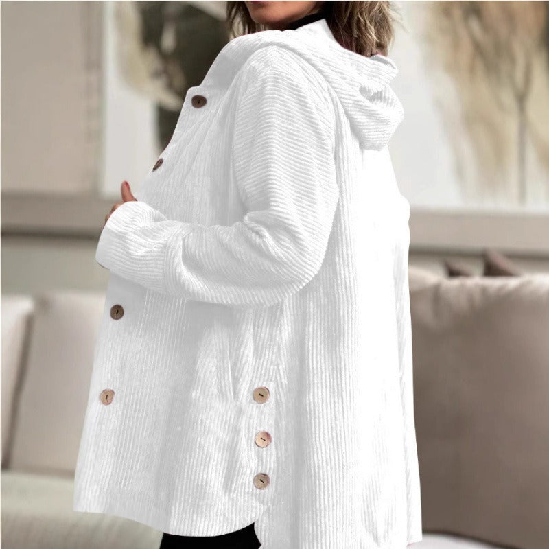 WW | Cord Casual Fit Hooded Knee Length with Buttons