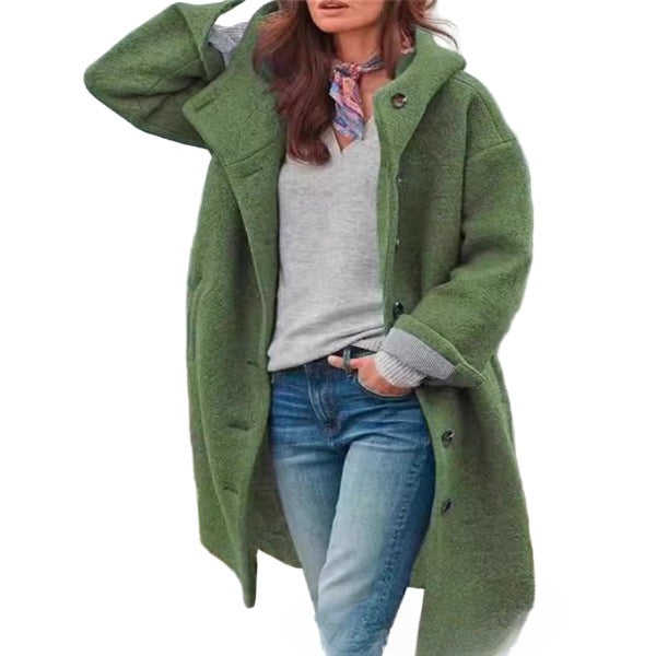 WW | Women's Full-Length Coat – Oversized Fit – Wool-Feel – With Hood and Pockets