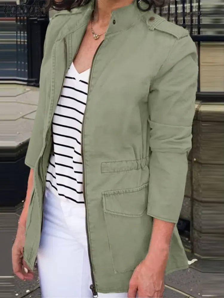WW | Cargo Jacket Loose fit Cotton Zipper Stand-up collar Flap pockets