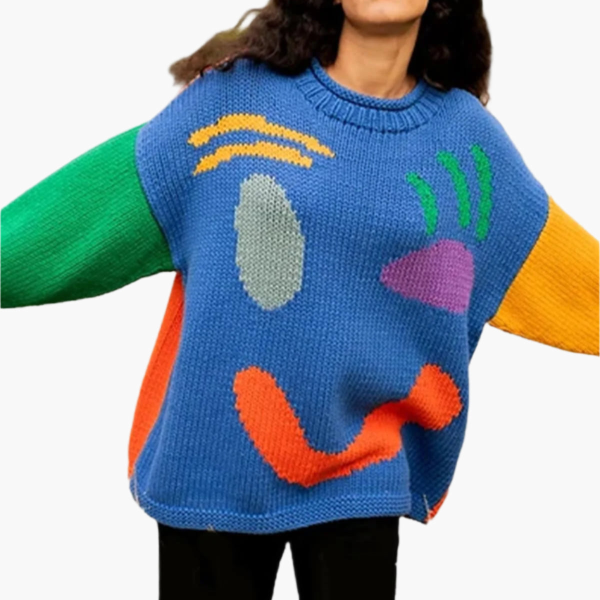 WW | Artist-style knitted sweater - Cozy casual jumper with abstract face pattern