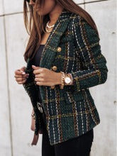 WW | Blazer Tailored Fit Double Breasted Woven Pattern Puff Sleeves