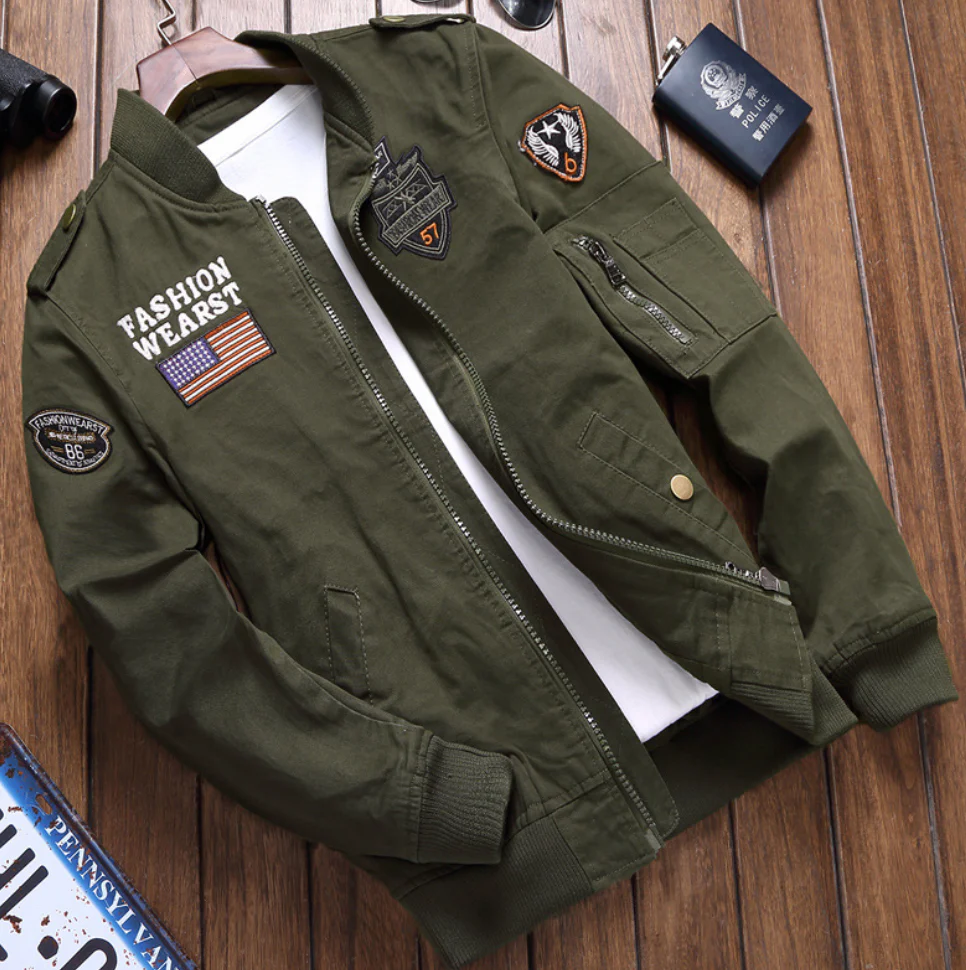 WW | Military Jacket Structured Fit Embroidered Details Zipper Closure