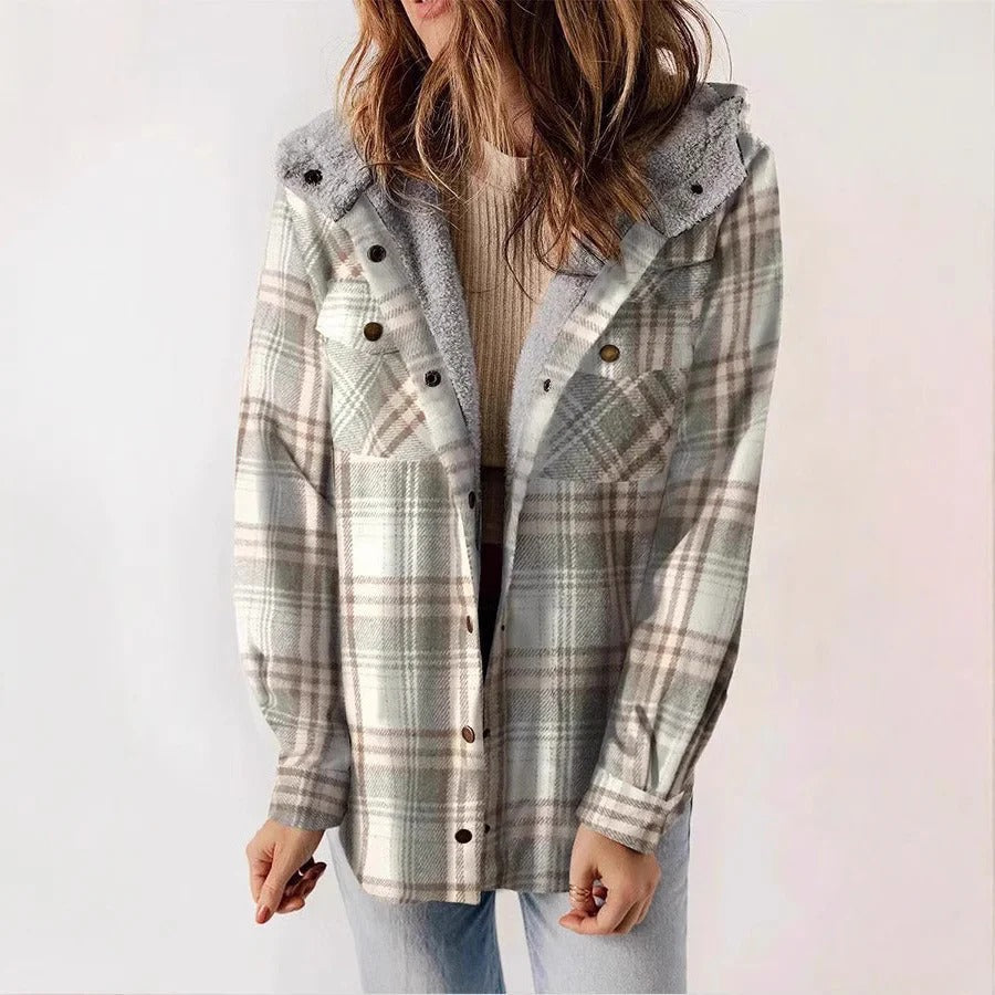 WW | Shirt Plaid Fleece-Lined Relaxed Fit Hood Button Front