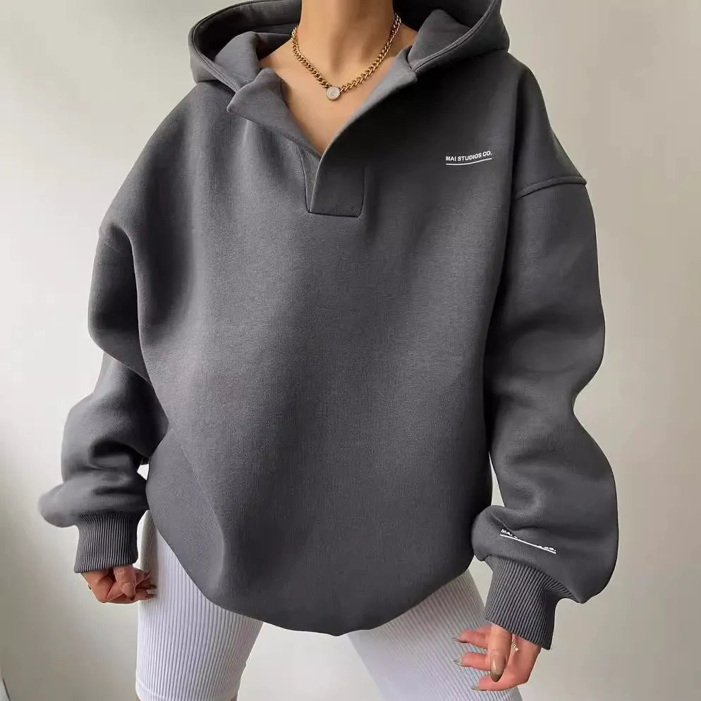 WW | Hoodie Plus Size Fit Fleece V-Neck Rib Cuffs