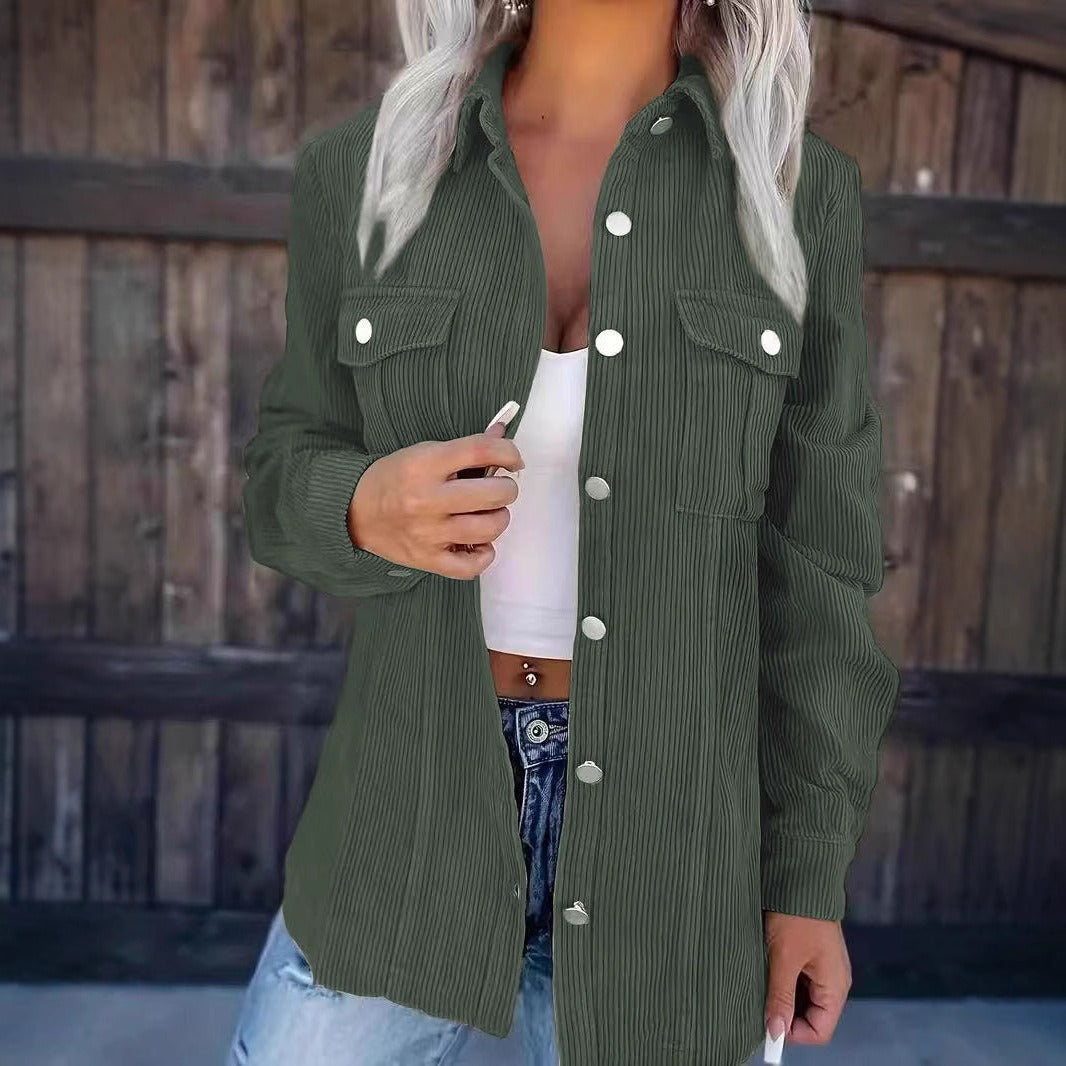 WW | Cord Shirt Jacket Loose Fit Button Closure Layering Look