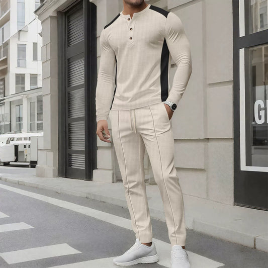 WW | Satz mit Henley Sweater und Hose Slim Passform Waffelstruktur Knopfkragen