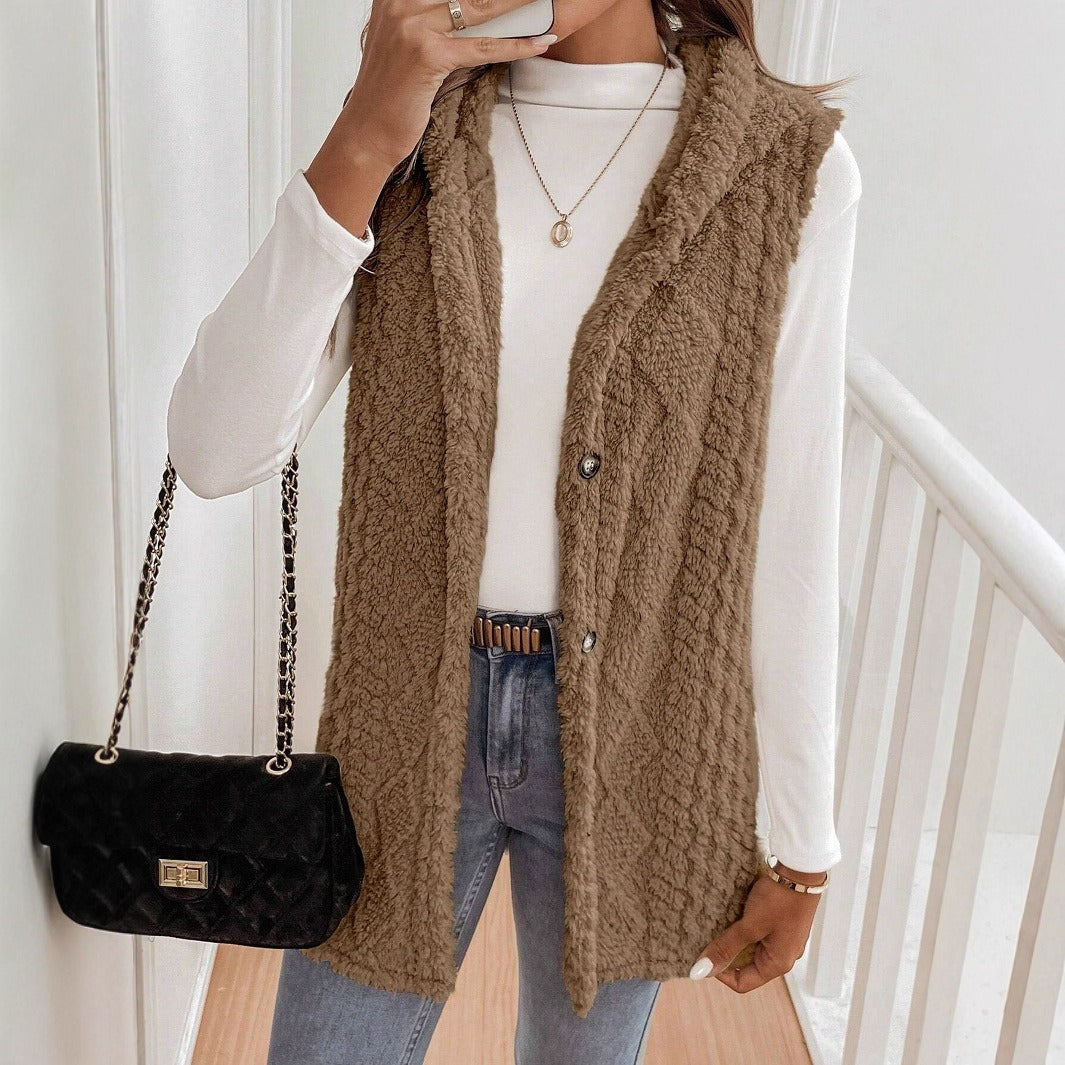 WW | Hood Double Soft Fabric Loose Fit Front Buttons