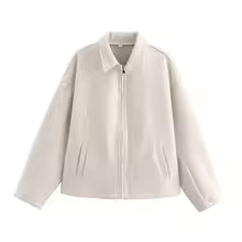 WW | Wool Blend Loose Fit Zipper Lapel Collar Casual Style